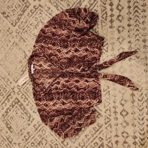 Boutique Snake Print Collared Tie Front Crop.